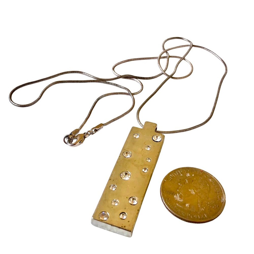 Necklace & Pendant Silvertone Embedded Rhinestones Snake Chain